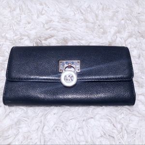Michael Kors black leather monogram locket clutch